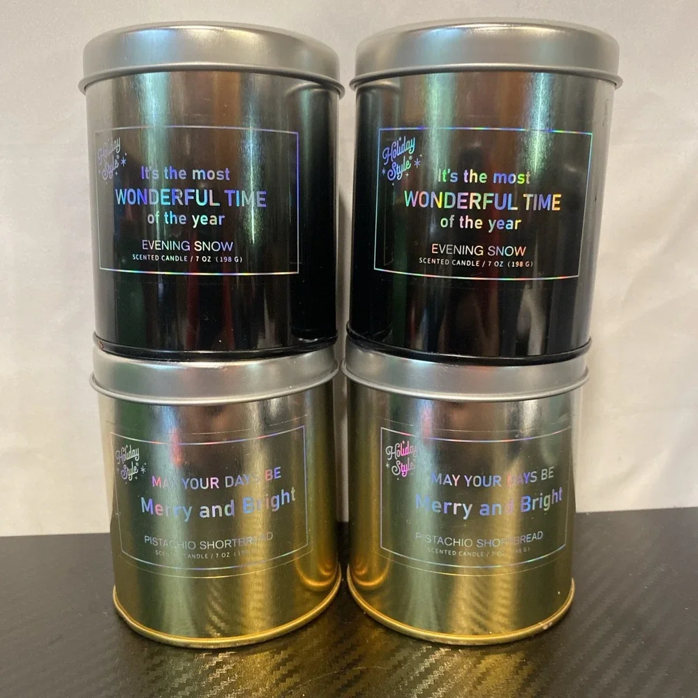 4 Holiday Style 7 oz. Holiday 1-Wick‎ Scented Candles, Tin Canisters, Christmas